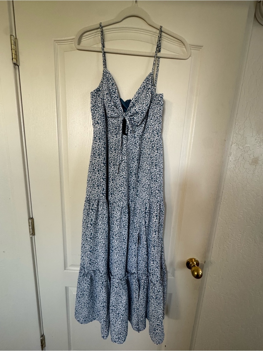 She + Sky Blue and White Floral Tie-Front Maxi Dress
